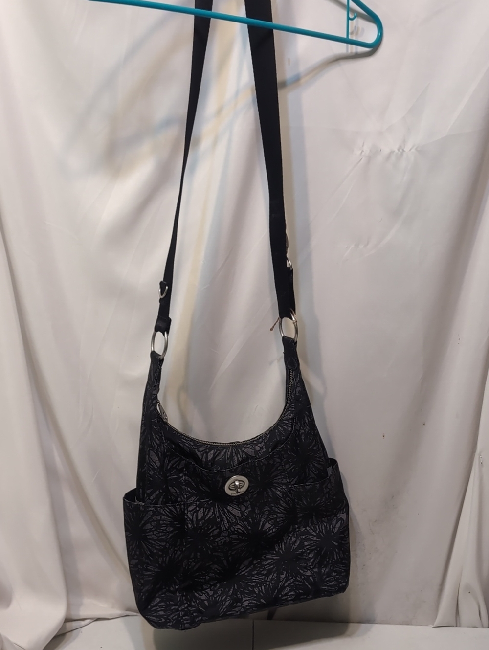 Baggallini Black Floral Patterned Crossbody Shoulder Bag Adjustable Strap